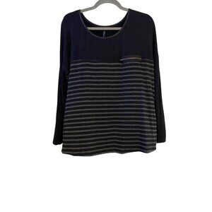 Yuni Womens XL Top Black Gray Striped Front Solid Back Pocket Detail Knit Tunic